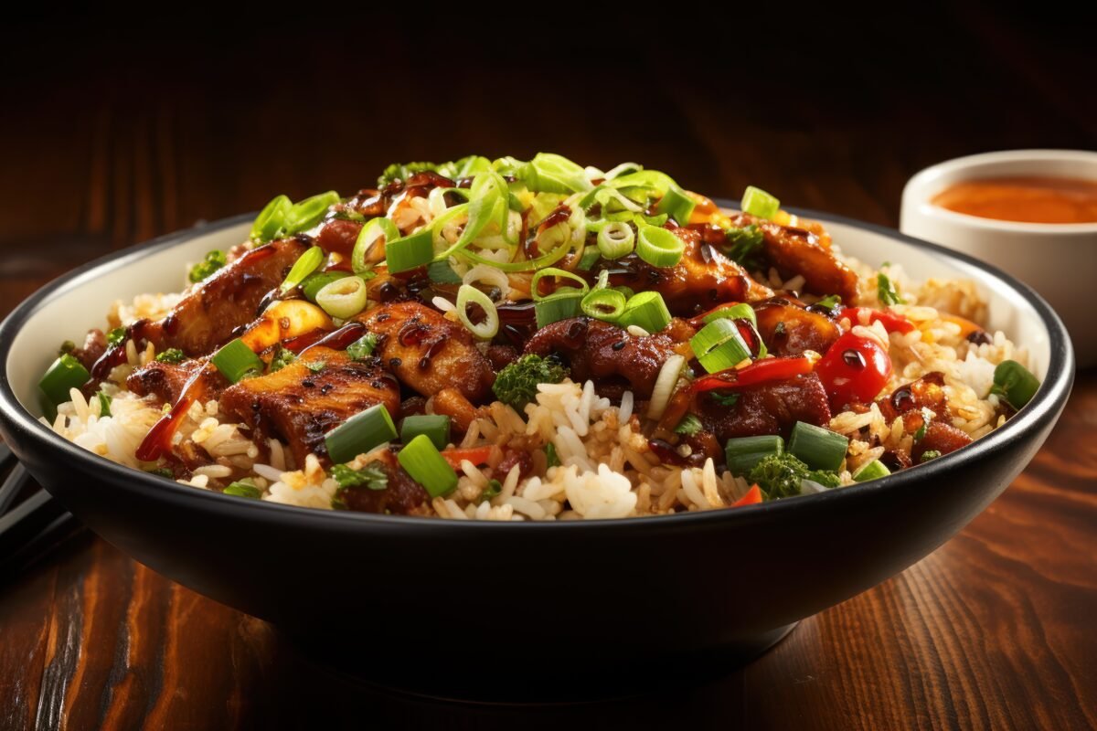 Fried rice served with hot syrup.