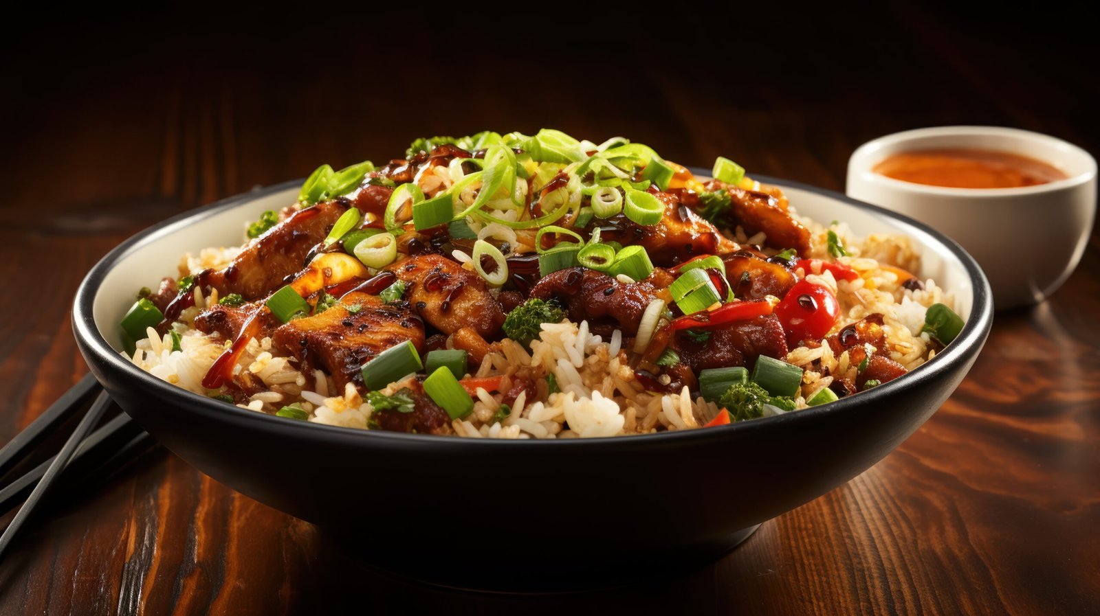 Fried rice served with hot syrup.