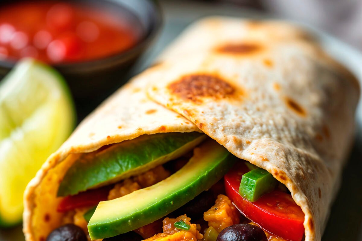 Close up burrito with vegetables