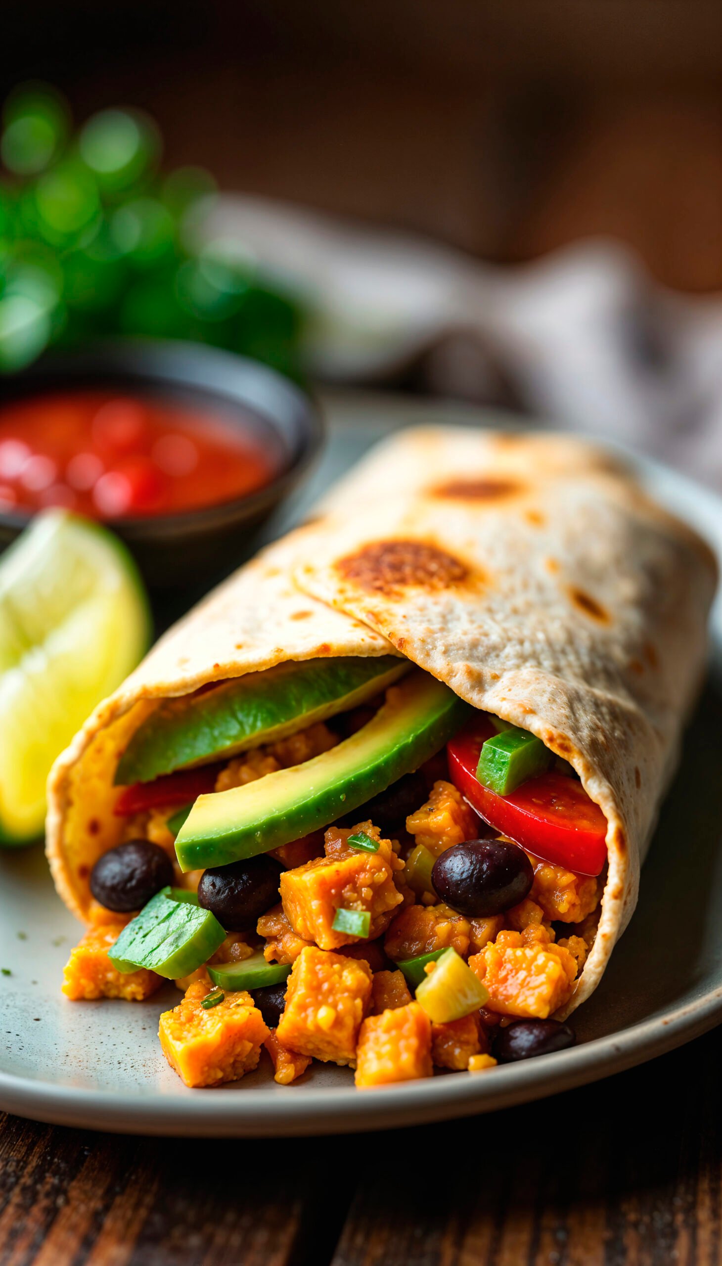 Close up burrito with vegetables