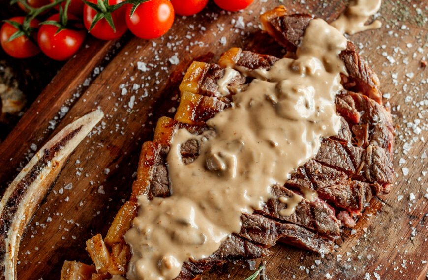 Fried meat slice with mushroom cream