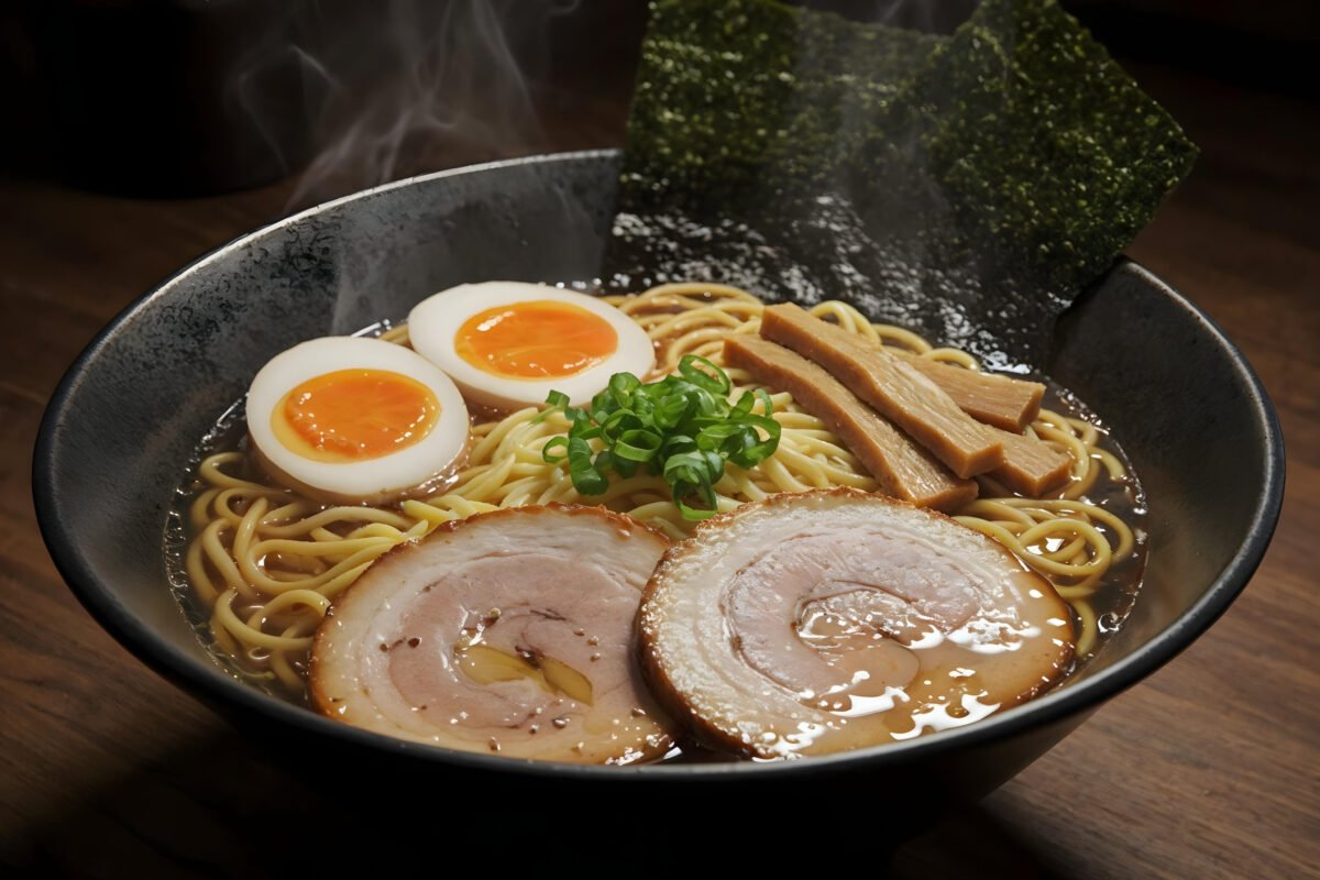 Steaming bowl delicious ramen