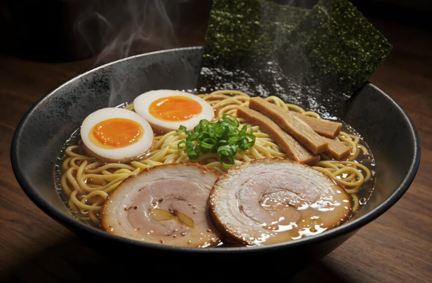 Steaming bowl delicious ramen