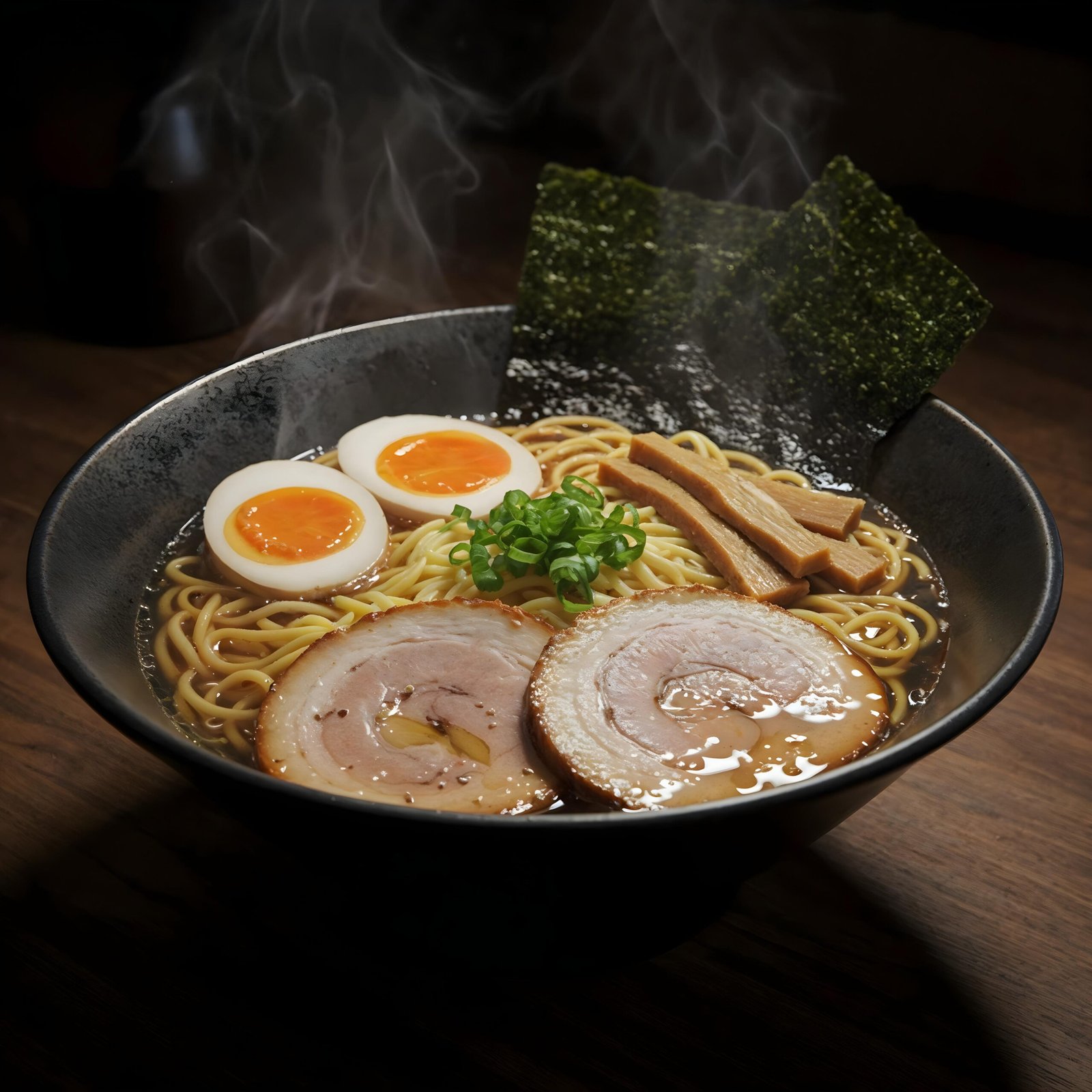 Steaming bowl delicious ramen