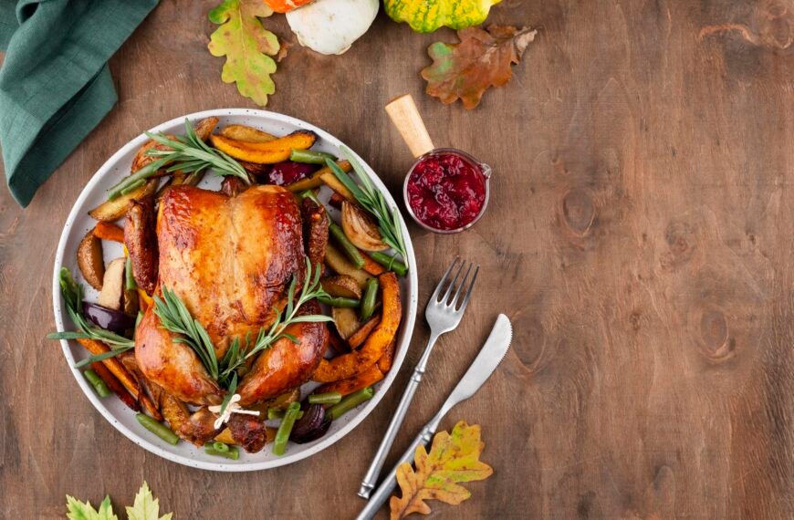 Thanksgiving day meal with copy space