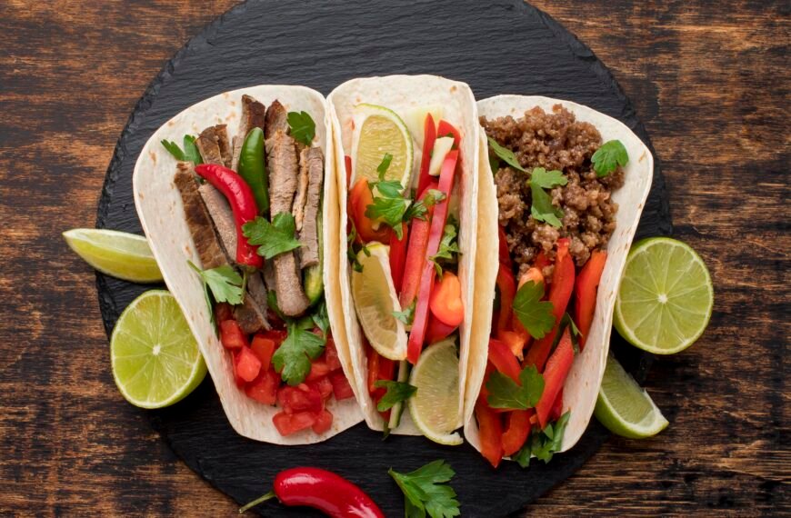 Top view fresh mexican food with lime