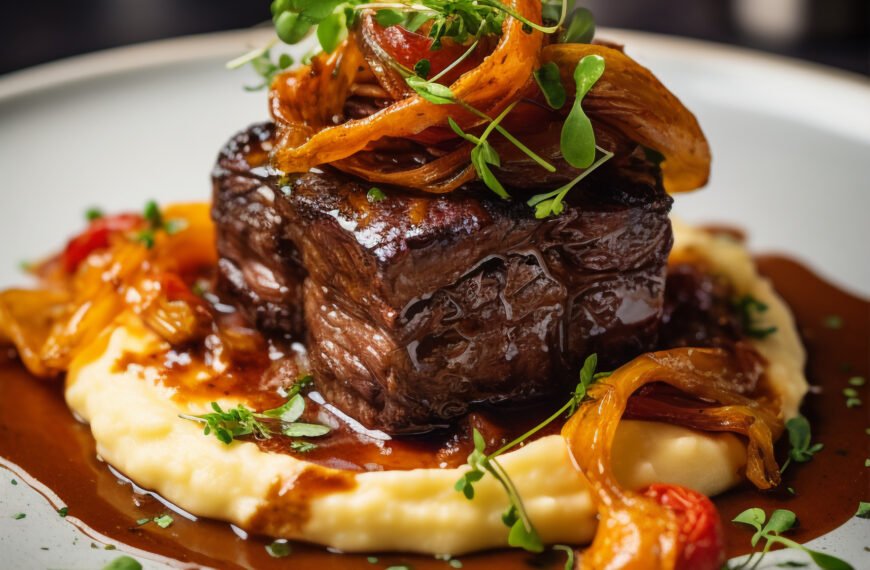 View delicious steak dish